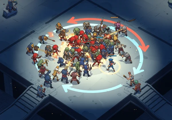 Player circle-strafing against a large wave of enemies