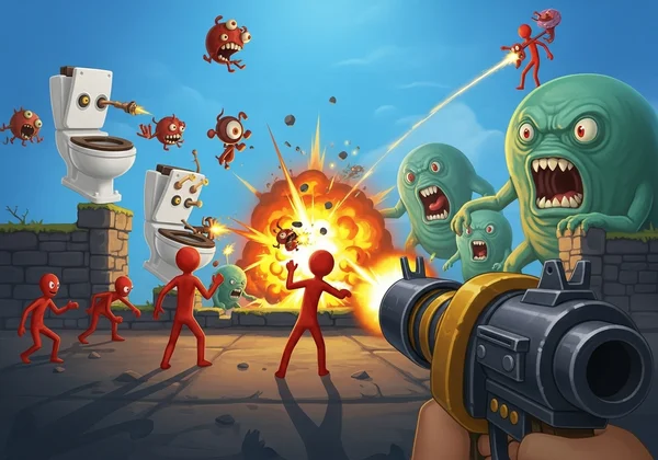 ศัตรูที่แปลกประหลาดและความโกลาหลที่ตลกขบขันใน Funny Shooter 2