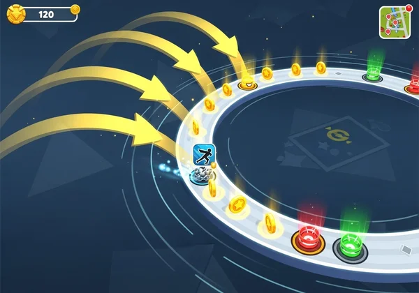 Mabilis na manlalaro na nangongolekta ng ginto sa isang paulit-ulit na game loop