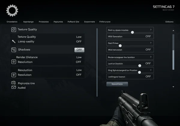 In-game graphics settings menu, lowering quality options.