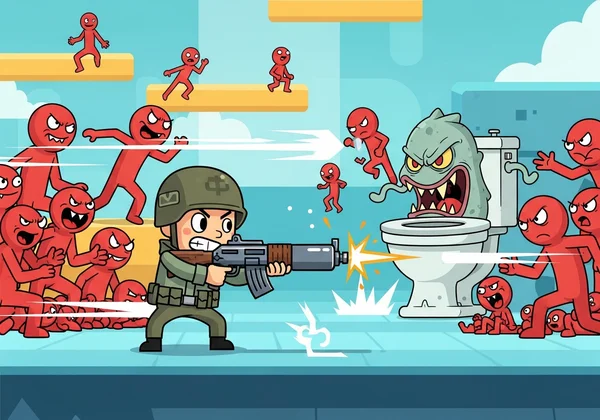 Player character fighting goofy enemies in Funny Shooter 2