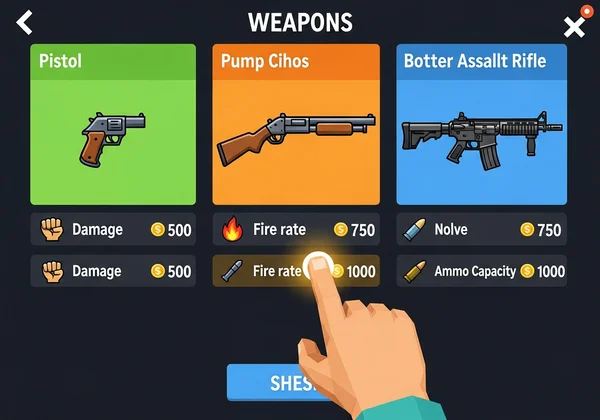 In-game shop displaying Funny Shooter 2 weapon upgrades
